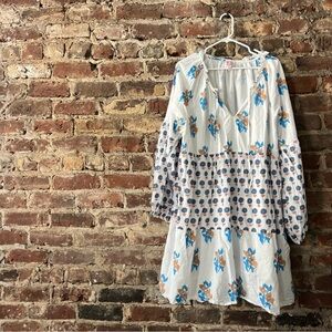 Victoria Dunn White and Blue Long Sleeve Sundress